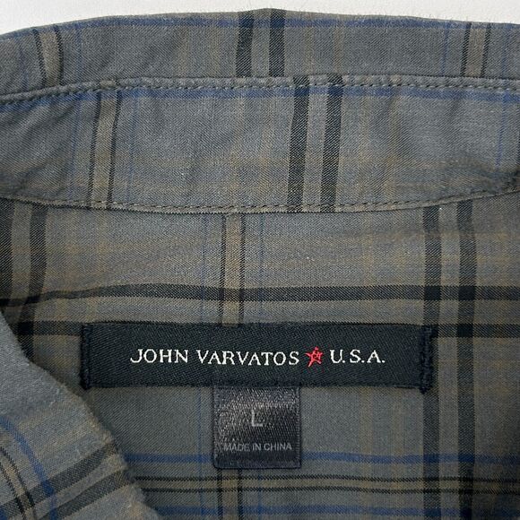John Varvatos USA Plaid Button Front Shirt Mens Large Long Sleeve Button Up Gray - Picture 4 of 7